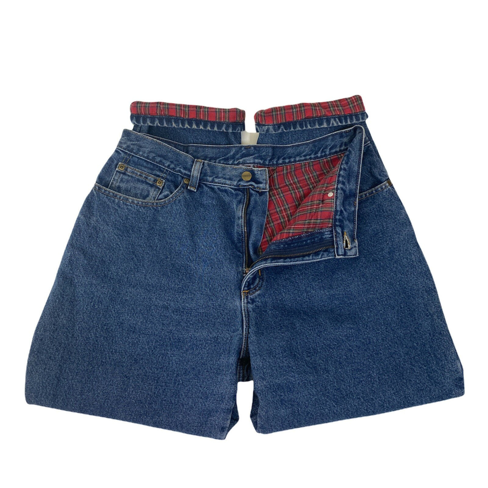 LL Bean Blue Jeans Vintage Flannel Lined Plaid Relaxed Pants Womens 16P